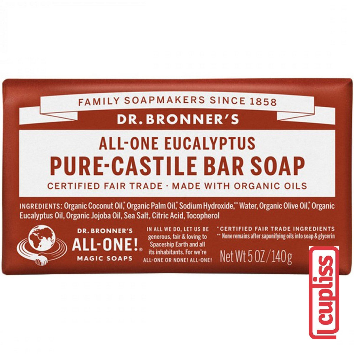 Dr.Bronner's Castile Bar Soap Organic 140gr All One Pure 140 gr Sabun Batang Organik Dr Bronners