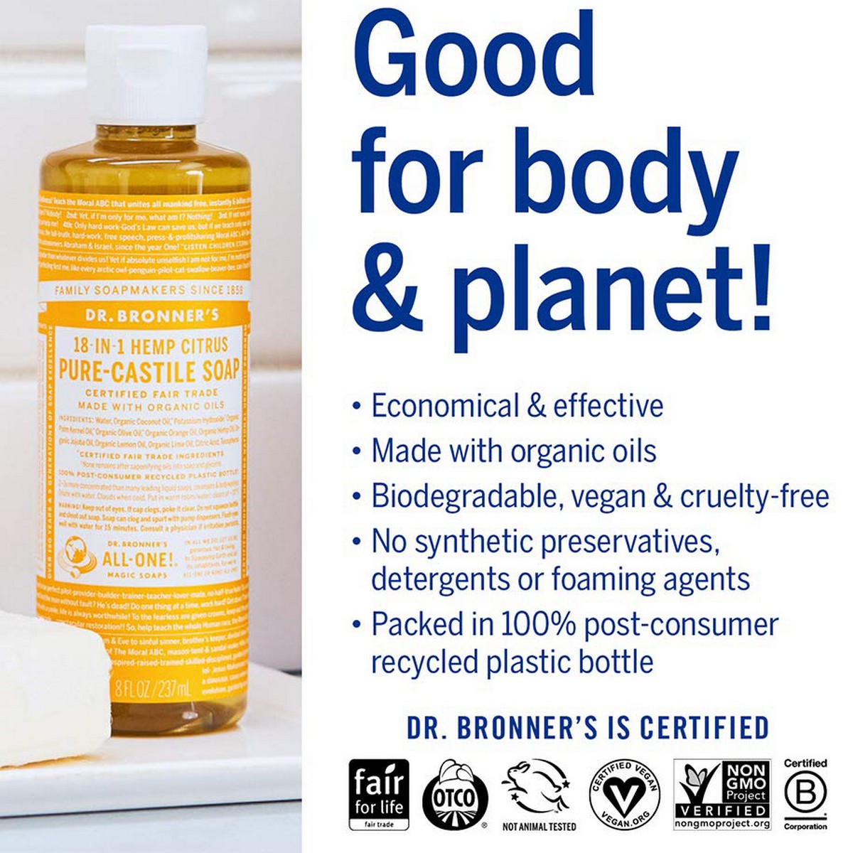 Dr.Bronner's Castle Soap Organic All One 18 in 1 Pure Sabun Cair Organik Dr Bronners