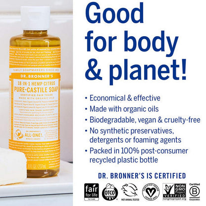 Dr.Bronner's Castle Soap Organic All One 18 in 1 Pure Sabun Cair Organik Dr Bronners