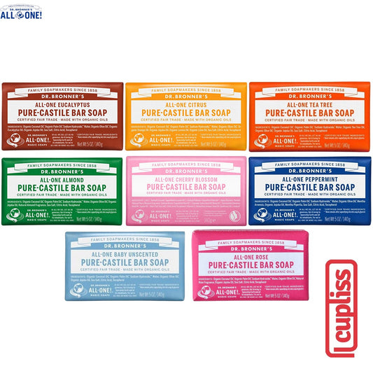 Dr.Bronner's Castile Bar Soap Organic 140gr All One Pure 140 gr Sabun Batang Organik Dr Bronners