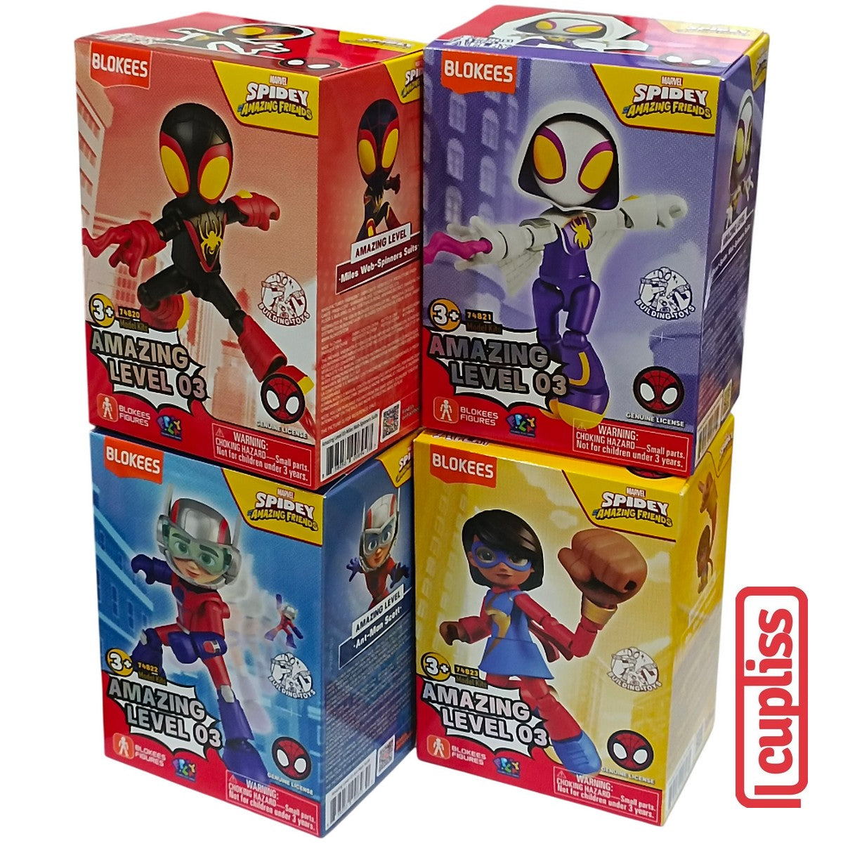 BLOKEES Figures Marvel Spidey Amazing Level 03 Miles Web Ghost Spider Ant Man Ms Kumala Friends