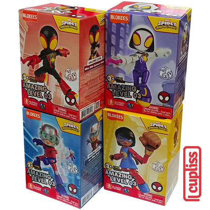 BLOKEES Figures Marvel Spidey Amazing Level 03 Miles Web Ghost Spider Ant Man Ms Kumala Friends
