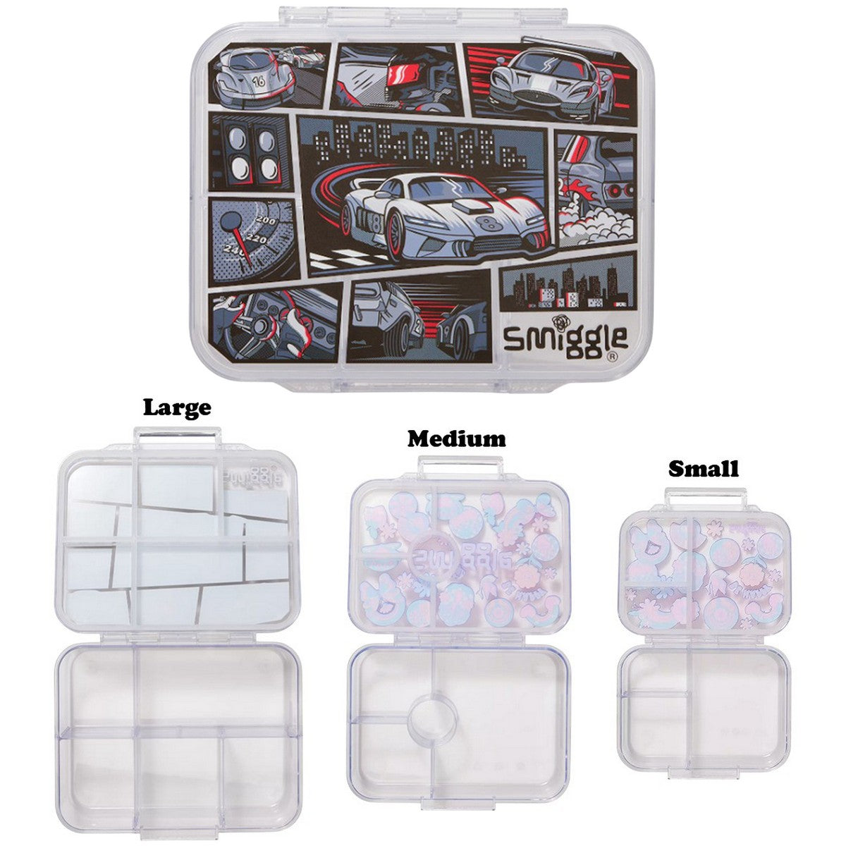 SMIGGLE See Me Bento Lunch Box Small 417ml Medium 850ml Large 1370ml Limitless Black Grey