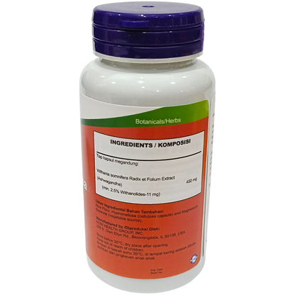 NOW Foods Vitamin Ashwagandha 450 mg Suplemen 90 Veg Capsules vcaps