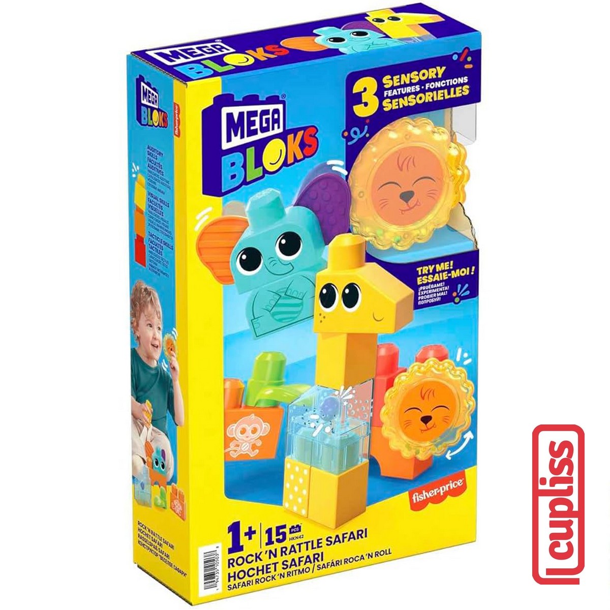 Fisher Price HKN42 Mega Bloks Rock N Ratlle Safari Mainan Bayi Anak
