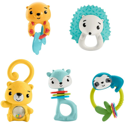 Fisher Price HJW11 Rattle Assortment Fawn Otter Sloth Leopard Hedgehog Mainan Gigitan Bayi Anak