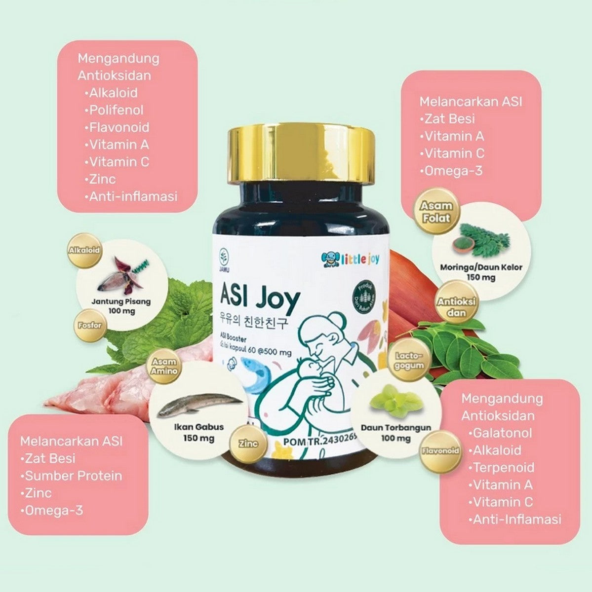 AsiJoy Booster 60 Caps Suplemen Ibu Menyusui Lancar ASI by Little Joy BPOM 500mg