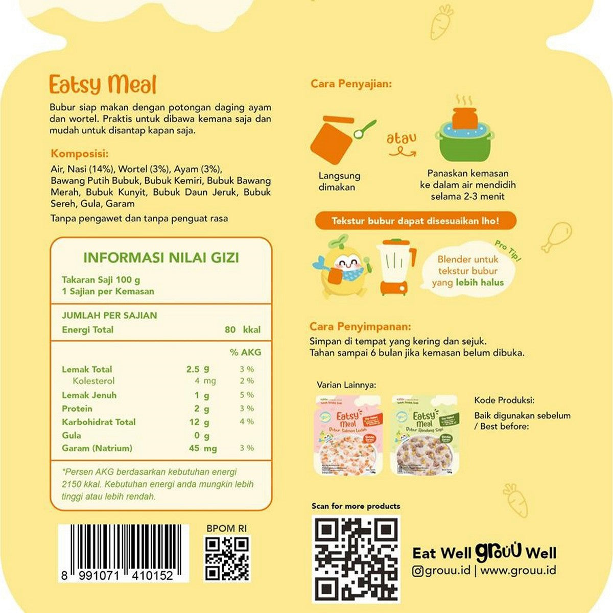 GROUU Eatsy Meal Bubur Bayi Siap Saji Instant MPASI Cemilan Anak 6+