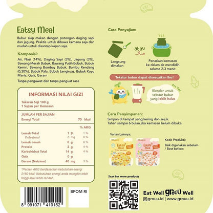 GROUU Eatsy Meal Bubur Bayi Siap Saji Instant MPASI Cemilan Anak 6+