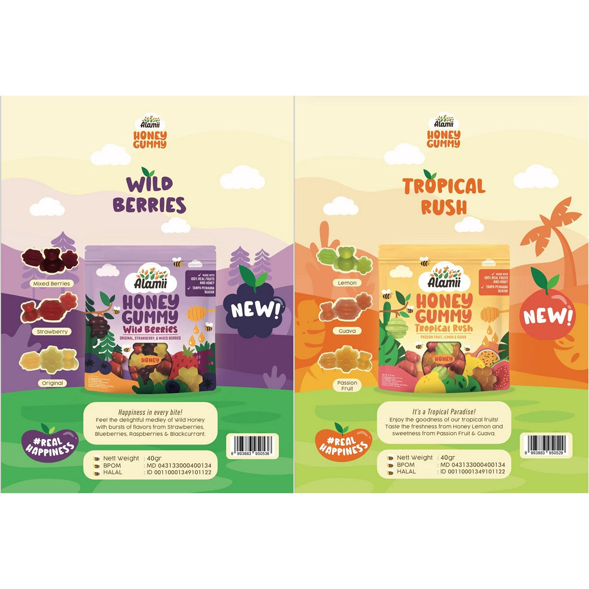 Alamii 40g Permen Jelly Madu Cemilan Less Sugar Rendah Gula Wild Berries Tropical Rush Gummy