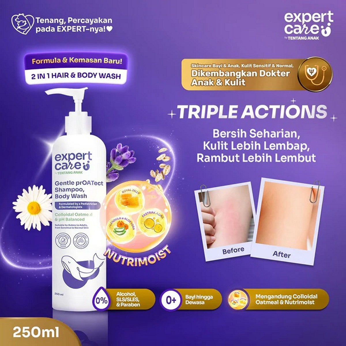 Expert Care 250 ml Gentle Proatect Shampoo and Body Wash Pump 250ml Sabun Sampo Tentang Anak 2in1