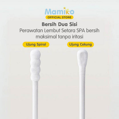 Mamiko Cotton Bud 2in1 Pembersih Telinga Buds Korek Kuping Bayi Spiral Cekung 2 Sisi