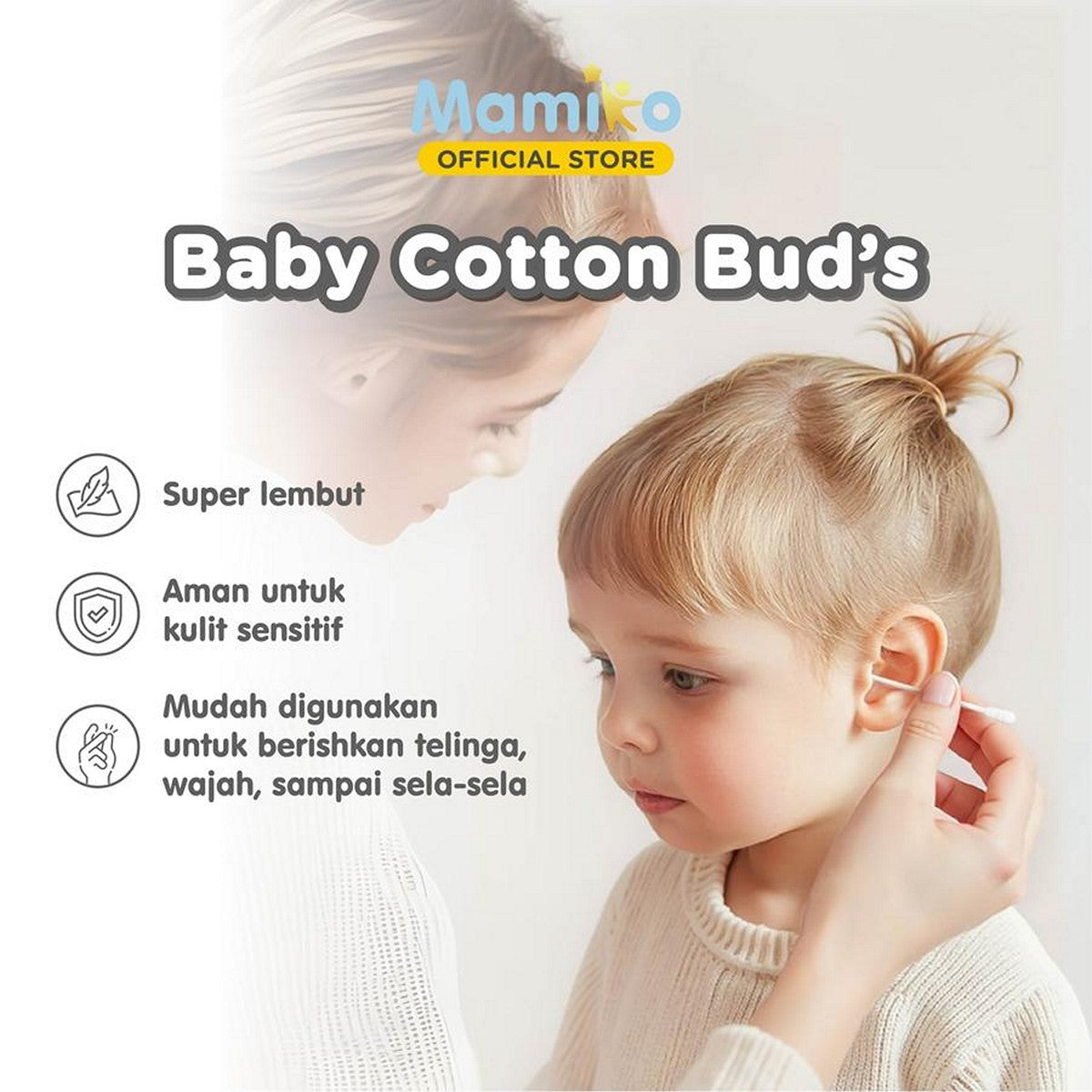 Mamiko Cotton Bud 2in1 Pembersih Telinga Buds Korek Kuping Bayi Spiral Cekung 2 Sisi