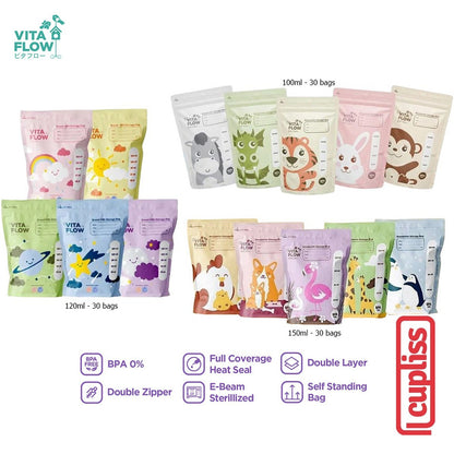 VitaFlow Breastmilk Kantong ASI Storage Bags 100ml 120ml 150ml isi 30 pcs Vita Flow Susu Steril