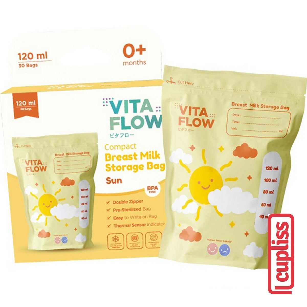 VitaFlow Breastmilk Kantong ASI Storage Bags 100ml 120ml 150ml isi 30 pcs Vita Flow Susu Steril