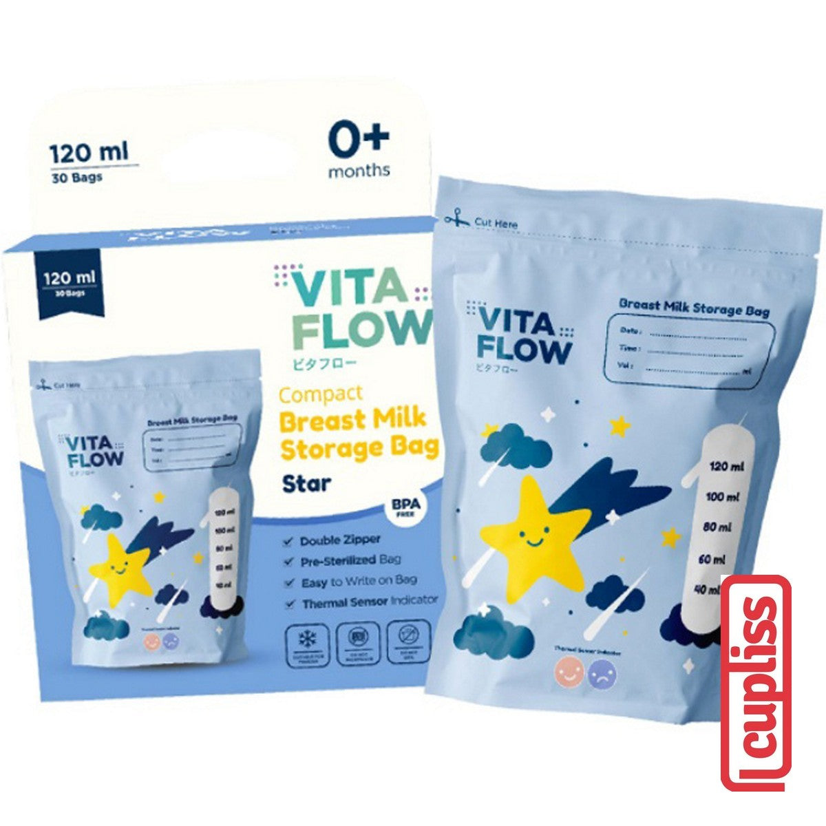 VitaFlow Breastmilk Kantong ASI Storage Bags 100ml 120ml 150ml isi 30 pcs Vita Flow Susu Steril