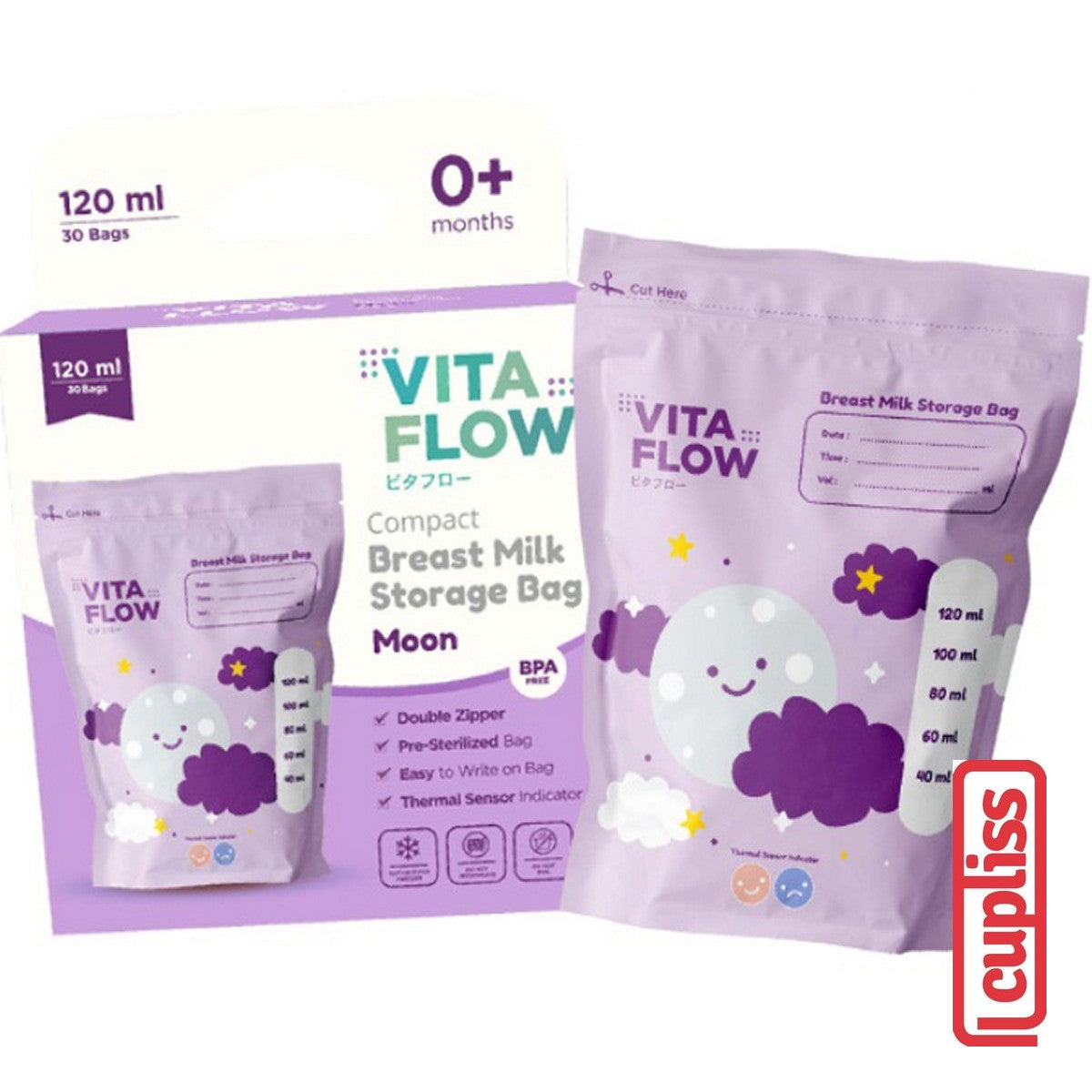 VitaFlow Breastmilk Kantong ASI Storage Bags 100ml 120ml 150ml isi 30 pcs Vita Flow Susu Steril