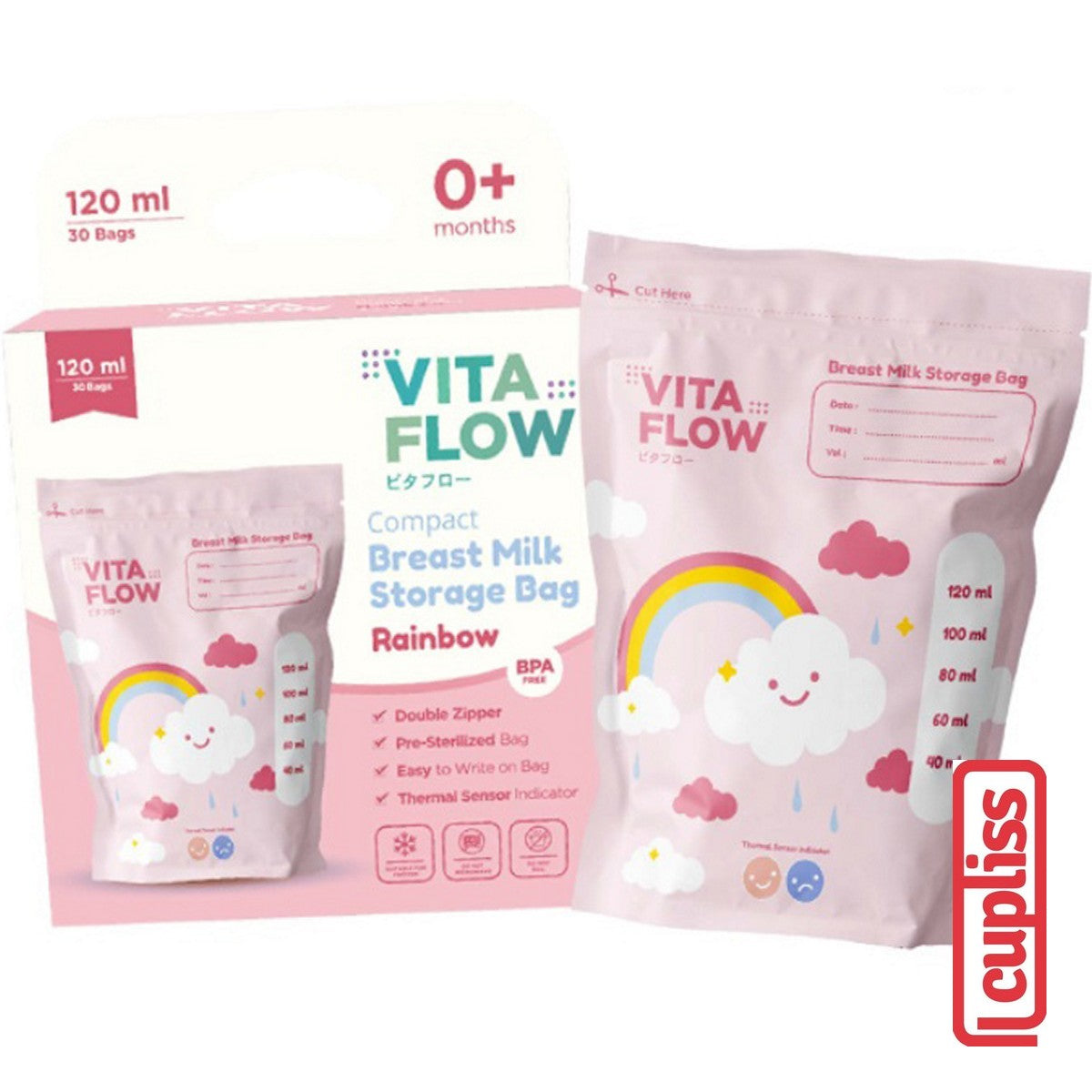 VitaFlow Breastmilk Kantong ASI Storage Bags 100ml 120ml 150ml isi 30 pcs Vita Flow Susu Steril