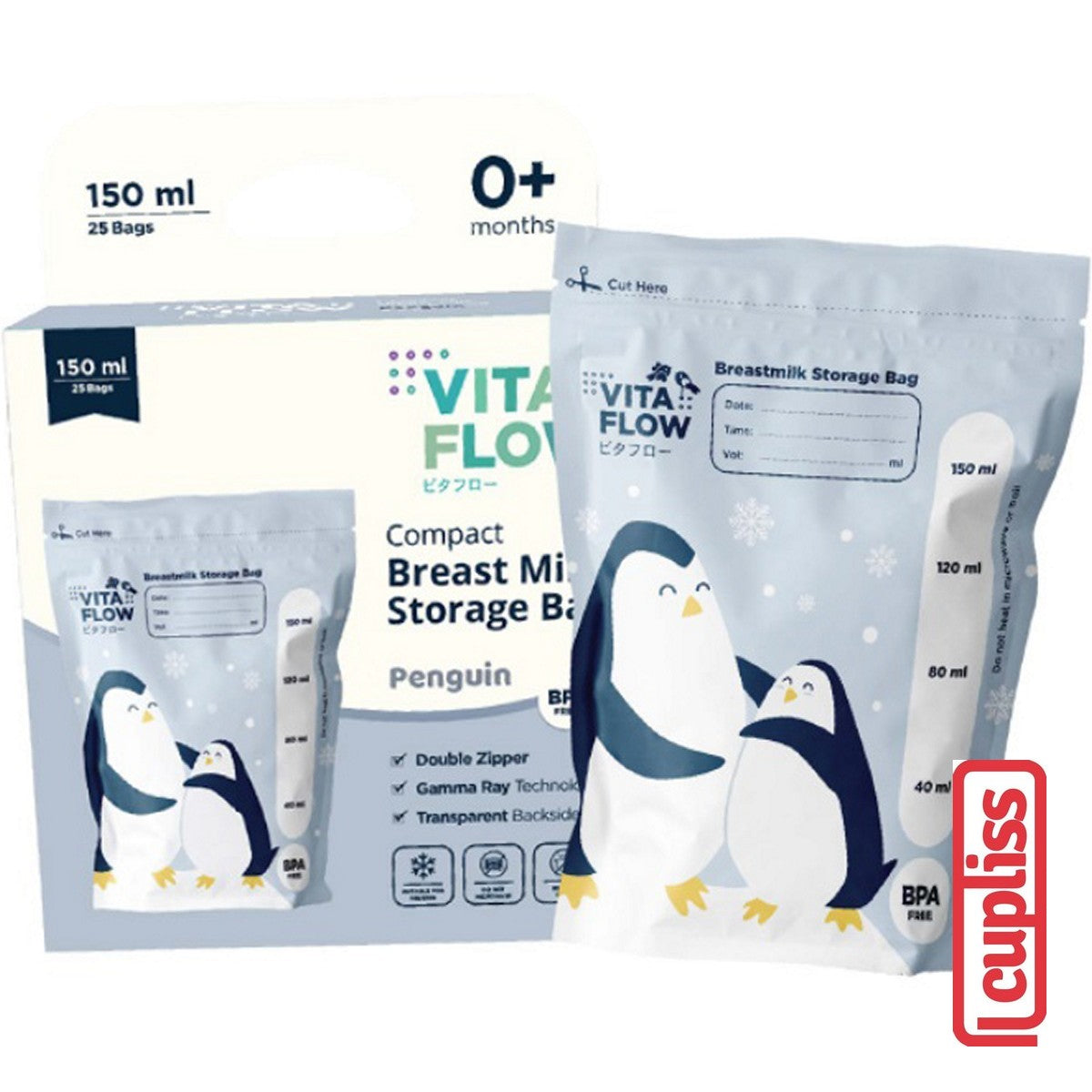 VitaFlow Breastmilk Kantong ASI Storage Bags 100ml 120ml 150ml isi 30 pcs Vita Flow Susu Steril