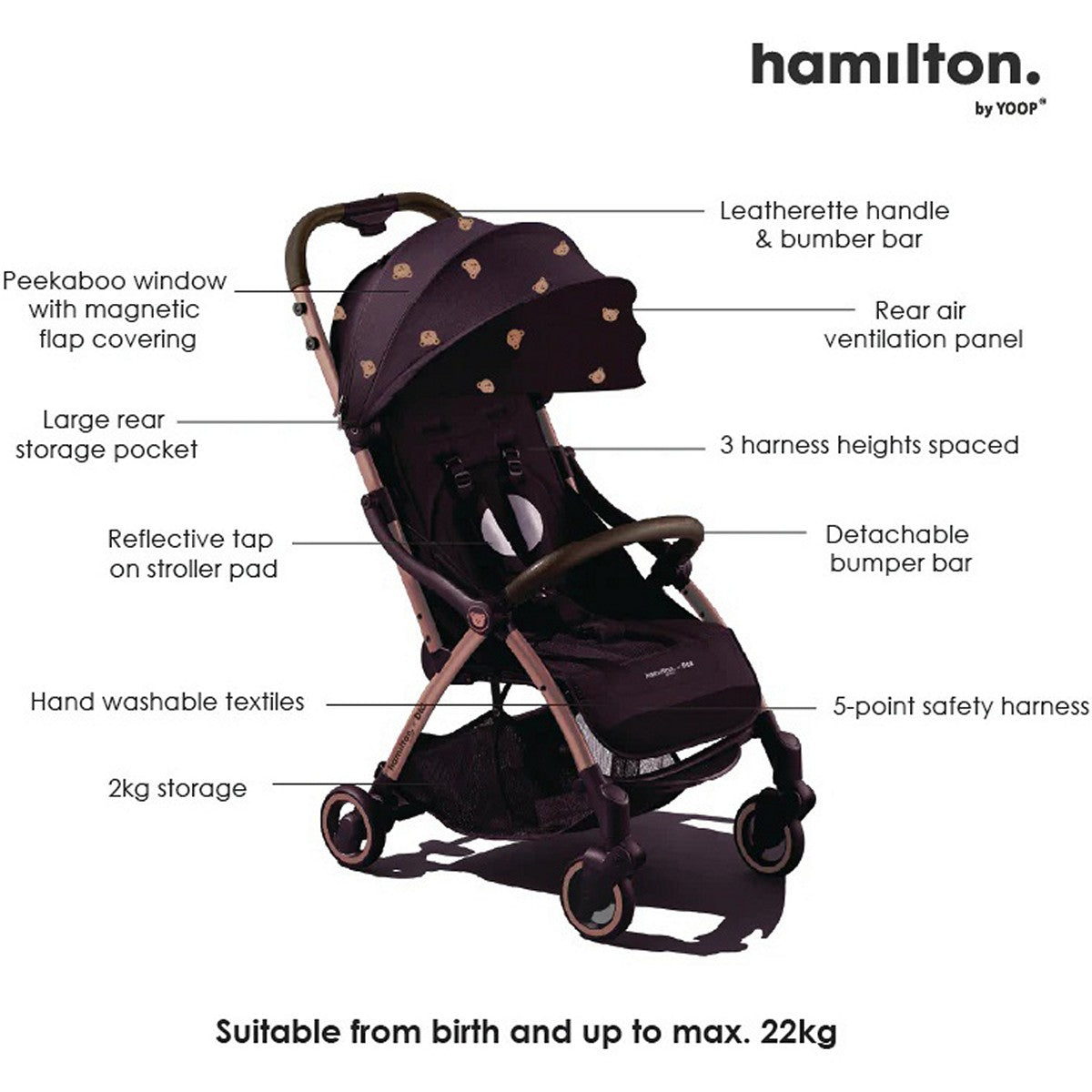 Hamilton Stroller Auto Foldable X1 Plus Matte Black Lightweight Lipat Otomatis