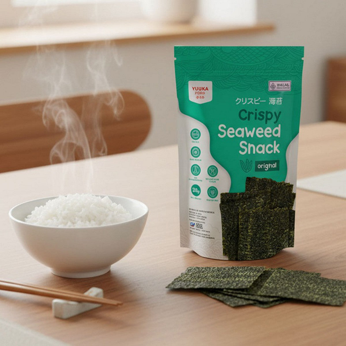 YUUKA FOOD Crispy Seaweed 20gr Nori Rumput Laut Krispi Kering Snack Camilan Anak MPASI