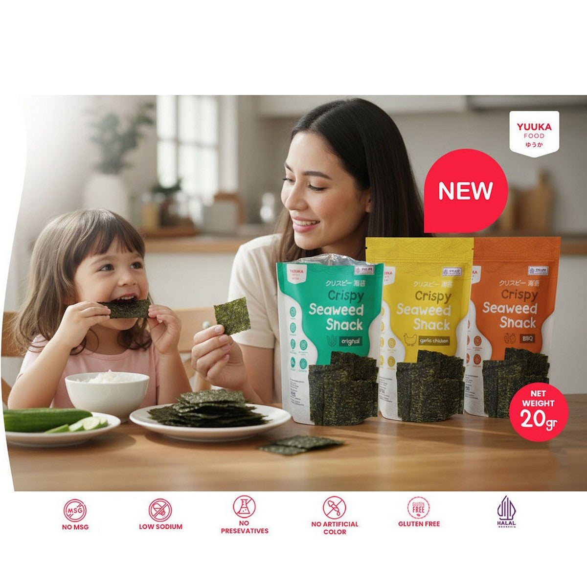 YUUKA FOOD Crispy Seaweed 20gr Nori Rumput Laut Krispi Kering Snack Camilan Anak MPASI