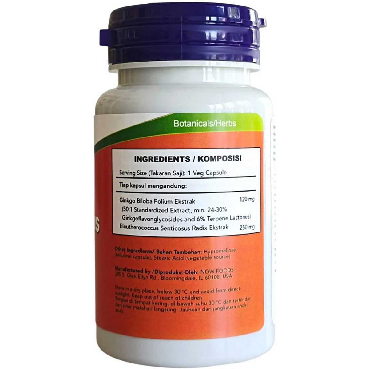 NOW Foods Vitamin Ginkgo Biloba Plus 120mg Suplemen 50 Veg Capsules vcaps Extract