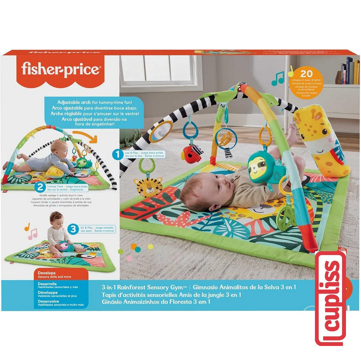Fisher Price HJW08 3in1 Rainforest Sensory Gym Light and Sound Playmat Play Mat