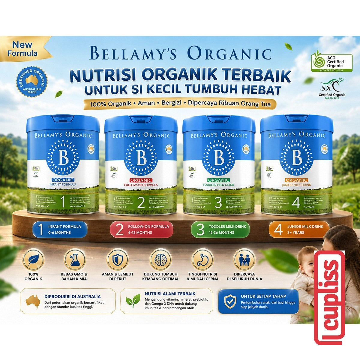Bellamys Organic New Formula Step 1  2 3 4 Bellamy's 800gr Susu Formula Bubuk Organik Step1 Step2 Step3 Step4