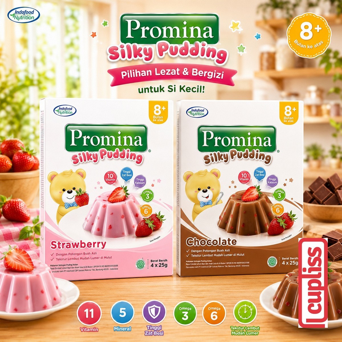 Promina Silky Puding 100gr Pudding Snack Anak Bayi Balita MPASI Coklat Strawberry