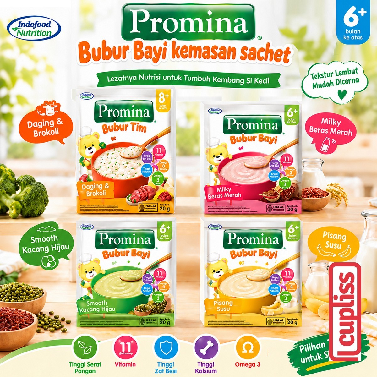 Promina Sachet 20gr Bubur Bayi Tim Baby Porridge Baby Porridge MPASI 6m+ Kemasan Traditional Eko