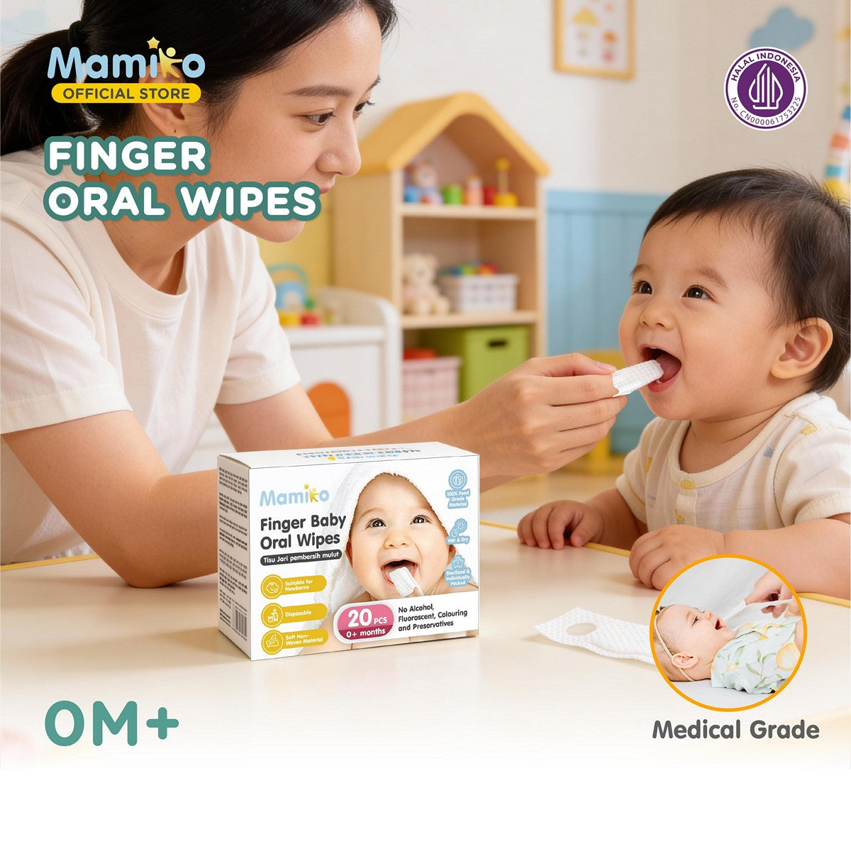 Mamiko Finger Baby Oral Wipes Kasa Bentuk Jari Pembersih Gusi Lidah Mulut Gigi Bayi 20 30 50 pcs
