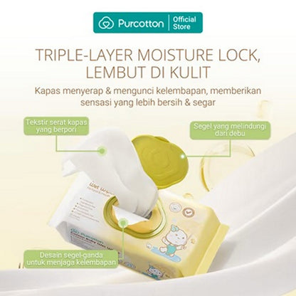 Purcotton Cotton Baby Wet Wipes Tisu Basah Bayi 65gr Pure Water Wipe 20 80 sheet