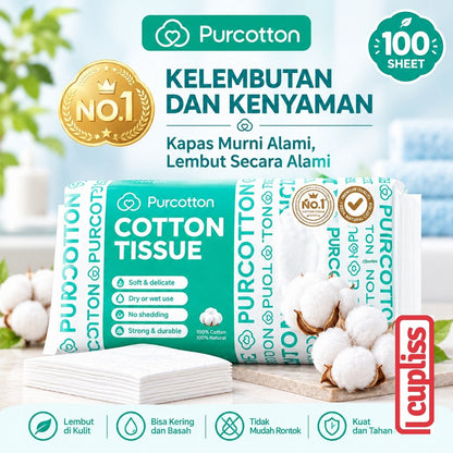Purcotton Natural Cotton Baby Tissue Tisu Wajah Kapas Bayi Lembut 50 60 100 sheet