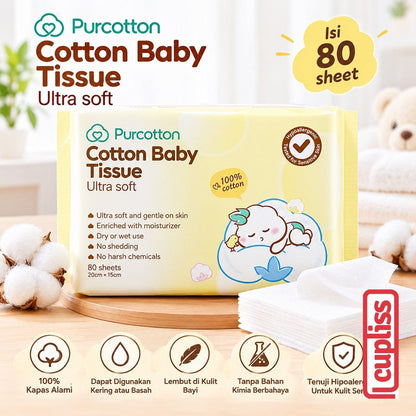 Purcotton Natural Cotton Baby Tissue Tisu Wajah Kapas Bayi Lembut 50 60 100 sheet