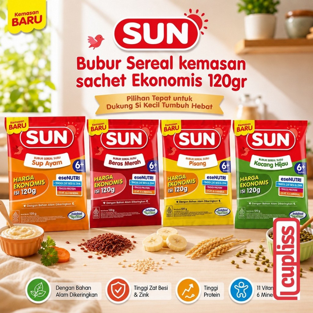 Sachet Ekonomis - SUN Susu Sereal Bayi 120gr Baby Cereal MPASI Bubur Susu Porridge 6m+