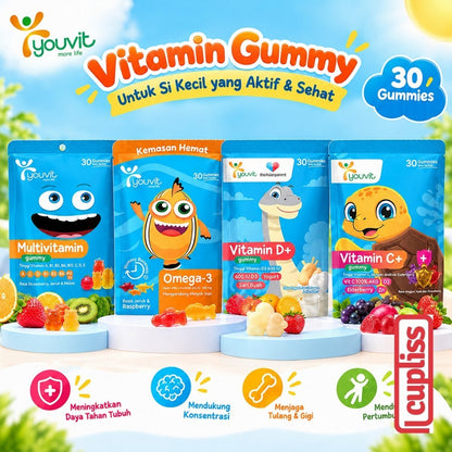 Youvit Vitamin C+ Gummy C 30 Days Booster Imunitas Anak 100% AKG D Omega Multivitamin Hari