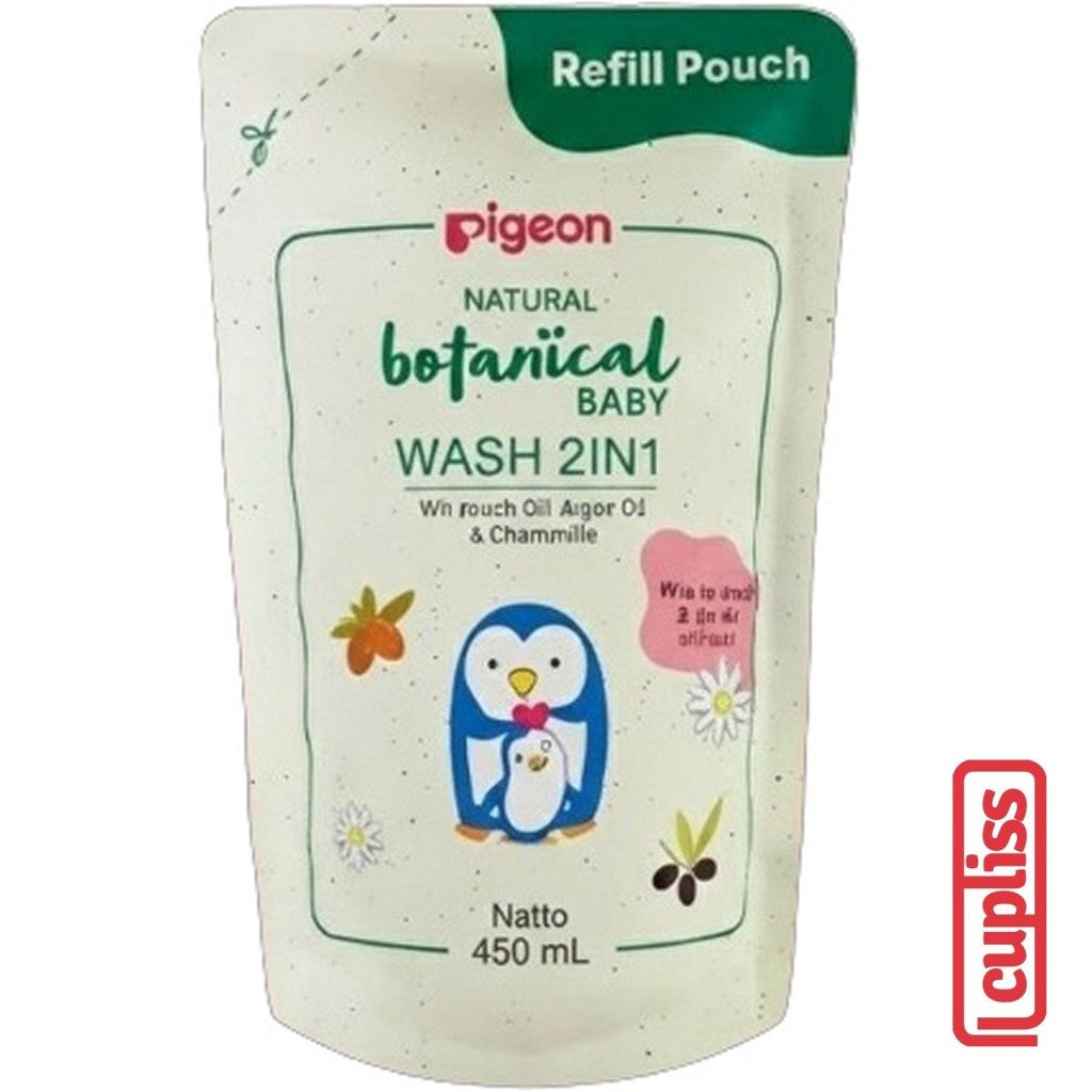 PIGEON Botanical Baby 450ml Body Wash 2in1 Refill Sabun Shampoo Bayi