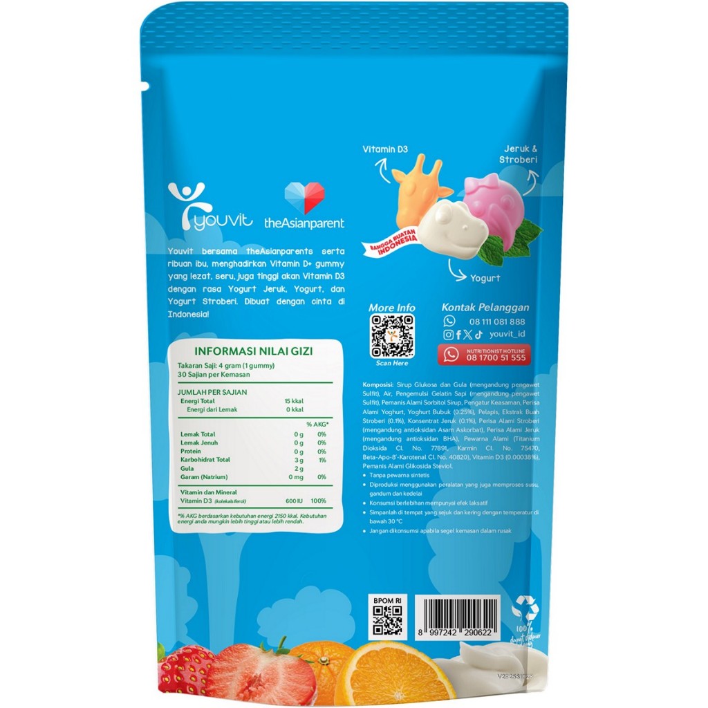 YOUVIT Multivitamin Gummy Vitamin D3 600IU Anak 30 D Days Ekstrak Sari Buah Yogurt