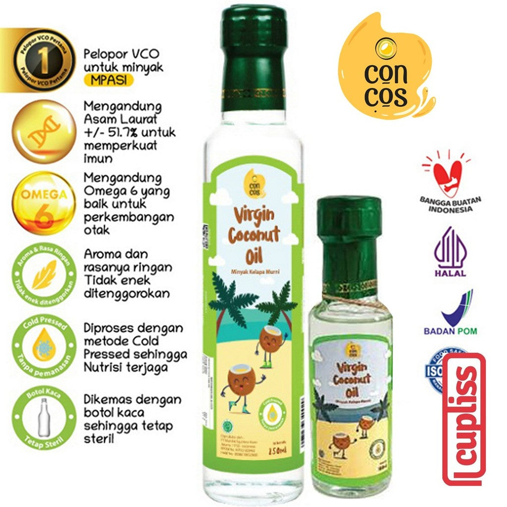 CONCOS Virgin Coconut Oil VCO Cooking Fat Minyak Kelapa Murni Bayi Anak Masak 100 ml 250 ml Botol Kaca