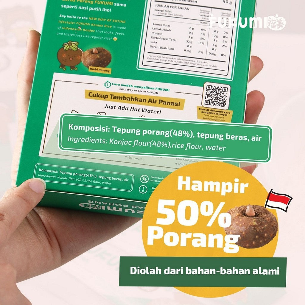 FUKUMI Beras Porang Shirataki Konjac Rice Pouch 1kg MPASI Instant Anak Sehat Praktis Diet
