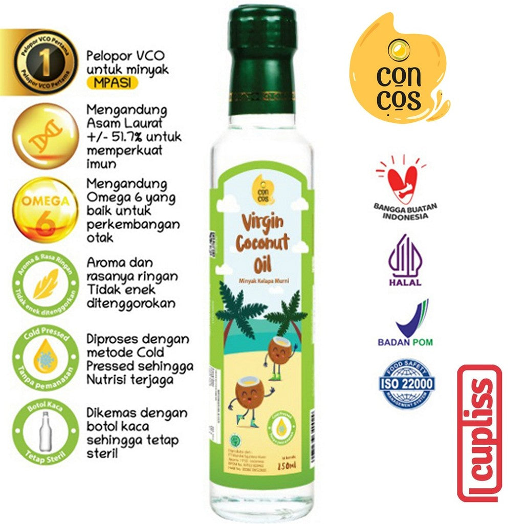 CONCOS Virgin Coconut Oil VCO Cooking Fat Minyak Kelapa Murni Bayi Anak Masak 100 ml 250 ml Botol Kaca