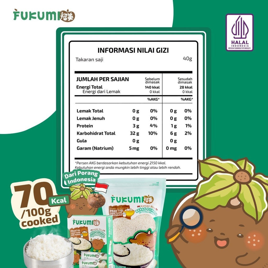 FUKUMI Beras Porang Shirataki Konjac Rice Box Sachet MPASI Instant Anak Sehat Praktis Diet Pouch 1kg Sendok Takar Glucose Meter