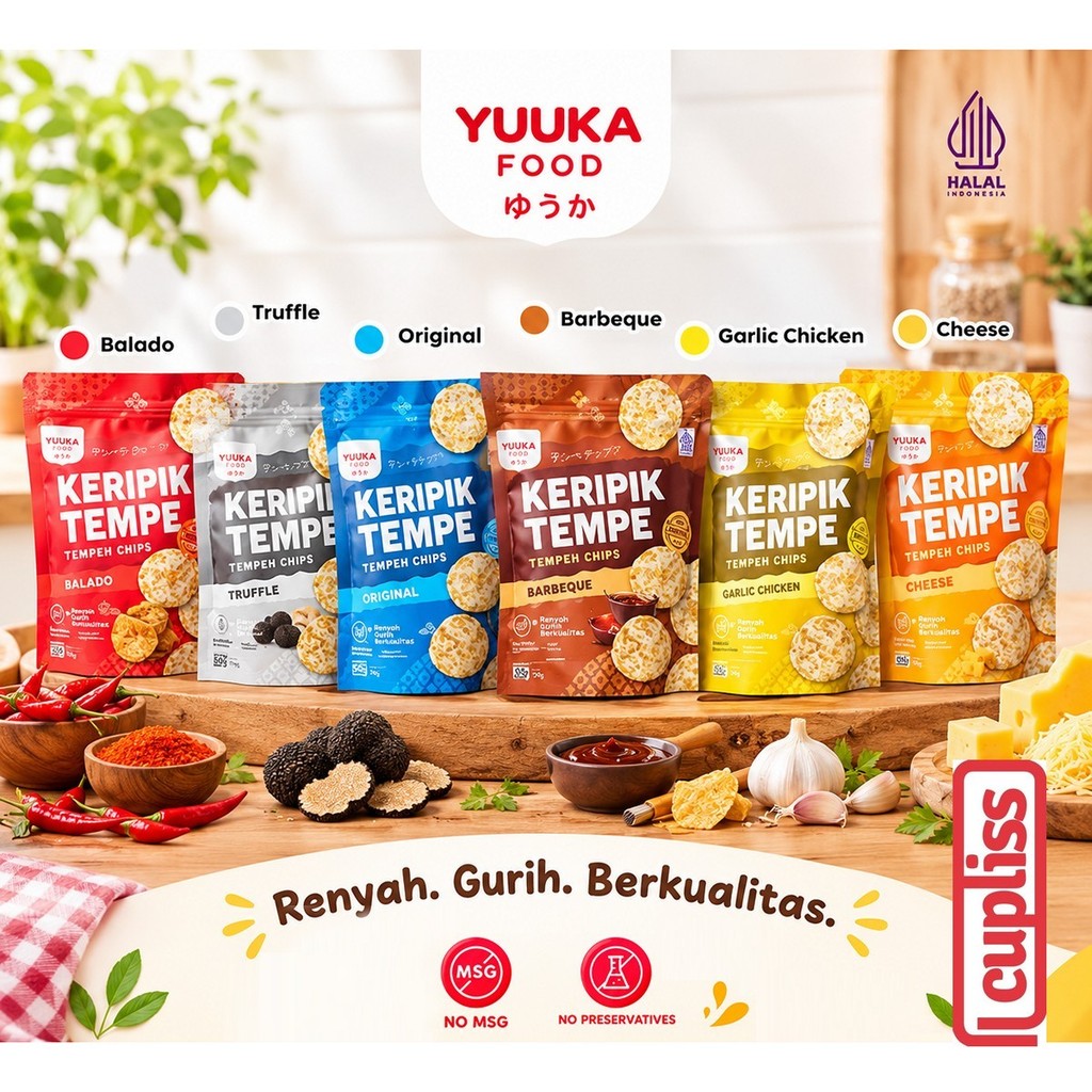 Yuuka Food Keripik Tempe 50g Tempeh Chips Snack Camilan Anak Renyah