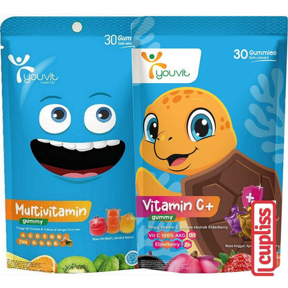 Youvit Vitamin C+ Gummy C 30 Days Booster Imunitas Anak 100% AKG D Omega Multivitamin Hari