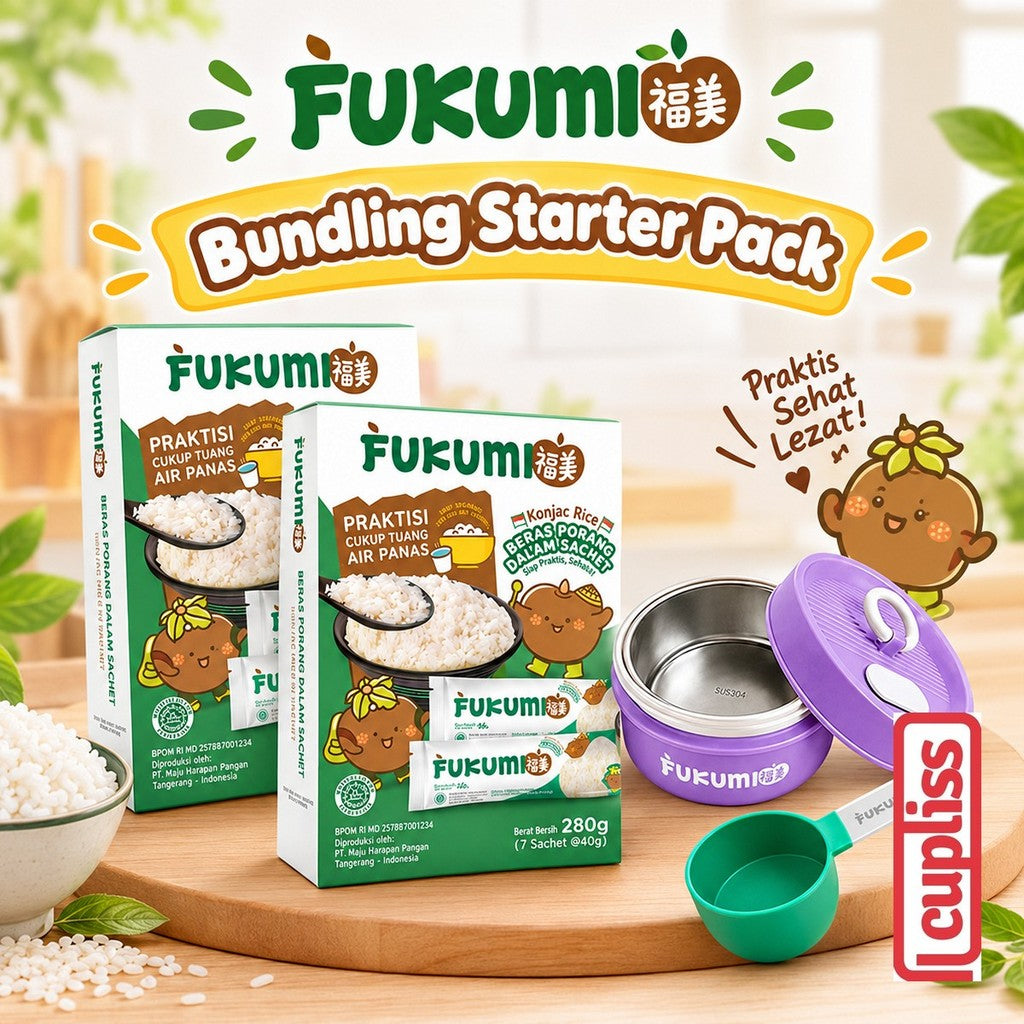 BUNDLING Fukumi Starter Pack - Beras Porang Shirataki Konjac Rice Box Sachet MPASI Lunch Box Sendok Takar