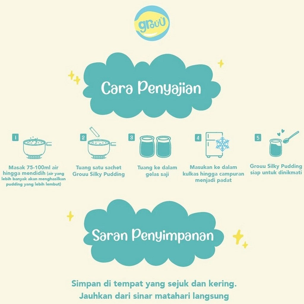 25gr sachet GROUU Silky Puding Powder Bubuk Pudding Snack Bayi Lembut Cemilan MPASI 8+