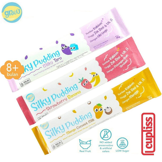 25gr sachet GROUU Silky Puding Powder Bubuk Pudding Snack Bayi Lembut Cemilan MPASI 8+